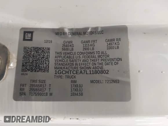 2020 Chevrolet Colorado 4WD LT z VIN 1GCHTCEA7L1180802, wystawiony jako IAAI lot #41488428 z przebiegiem 94 430 mil mil oraz . Historia ofert i sprzedaży dostępna na DreamBid. Obrazek 9.