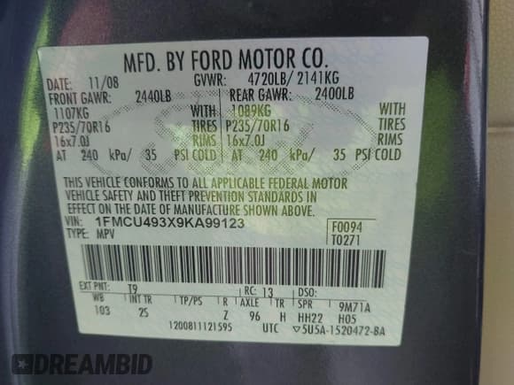 ✅ 2009 Ford Escape Hybrid • VIN: 1FMCU493X9KA99123 • Лот: 42283198. Опубликован ранее на IAAI с пробегом 321 414 миль. Бесплатный доступ к архиву аукционных продаж из США и подробный отчёт об истории автомобиля на DreamBid. Изображение 9.
