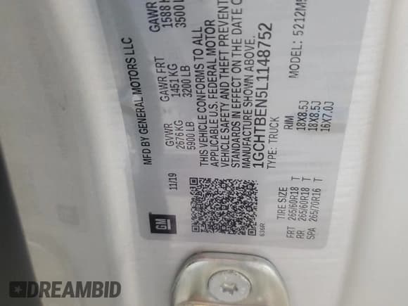 ✅ 2020 Chevrolet Colorado 4WD Work Truck • VIN: 1GCHTBEN5L1148752 • Lot: 61435295. Wystawiony na Copart z przebiegiem 61 857 mil. Bezpłatny archiwum sprzedaży aukcyjnych z USA i szczegółowy raport historii pojazdu na DreamBid. Zdjęcie 12.
