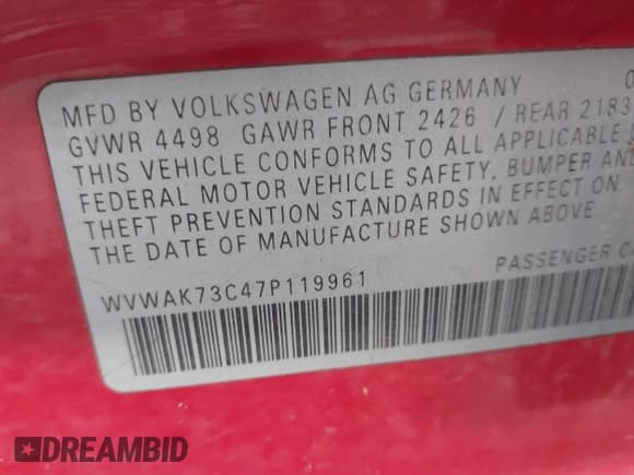 ✅ 2007 Volkswagen Passat 2.0T • VIN: WVWAK73C47P119961 • Lot: 43883969. Listed on IAAI with 168,893 mi. Free auction sales archive from the USA and detailed vehicle history report at DreamBid. Image 9.
