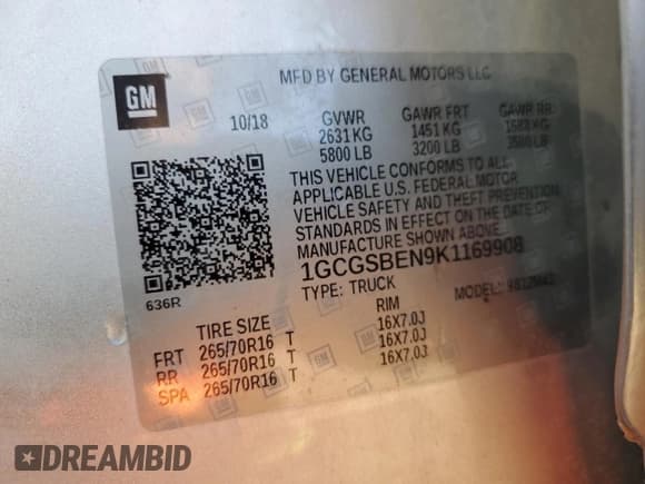 ✅ 2019 Chevrolet Colorado 2WD Work Truck • VIN: 1GCGSBEN9K1169908 • Лот: 84635214. Опубликован ранее на Copart с пробегом 43 145 миль. Бесплатный доступ к архиву аукционных продаж из США и подробный отчёт об истории автомобиля на DreamBid. Изображение 12.
