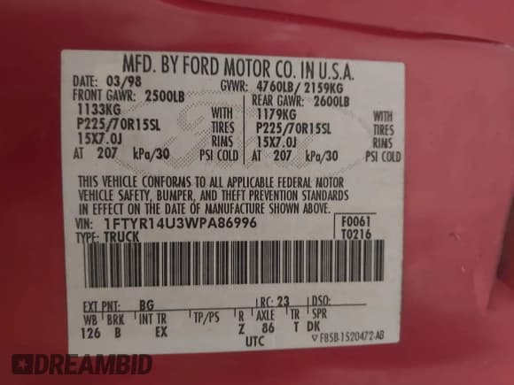 ✅ 1998 Ford Ranger XL • VIN: 1FTYR14U3WPA86996 • Lot: 43888392. Listed on IAAI with 240,100 mi. Free auction sales archive from the USA and detailed vehicle history report at DreamBid. Image 9.