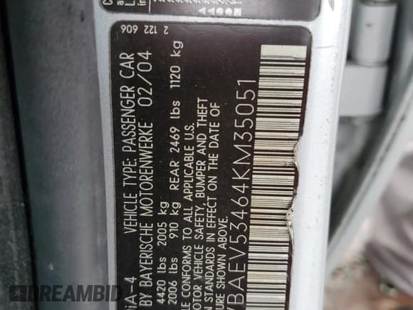 ✅ 2004 BMW 3 Series 330i • VIN: WBAEV53464KM35051 • Lot: 55974895. Listed on Copart with 146,886 mi. Free auction sales archive from the USA and detailed vehicle history report at DreamBid. Image 12.