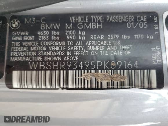 2005 BMW 3 Series M3 с VIN WBSBR93495PK09164, выставлен на аукционе Copart как лот 72799694 с пробегом Не указан миль и Списание • Salvage title. История ставок и продаж доступна на DreamBid. Изображение 12.