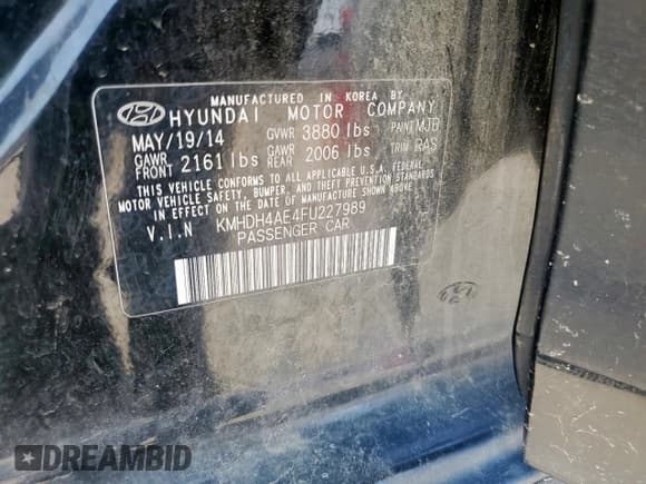 ✅ 2015 Hyundai Elantra Limited • VIN: KMHDH4AE4FU227989 • Lot: 64036715. Listed on Copart with 178,097 mi. Free auction sales archive from the USA and detailed vehicle history report at DreamBid. Image 12.