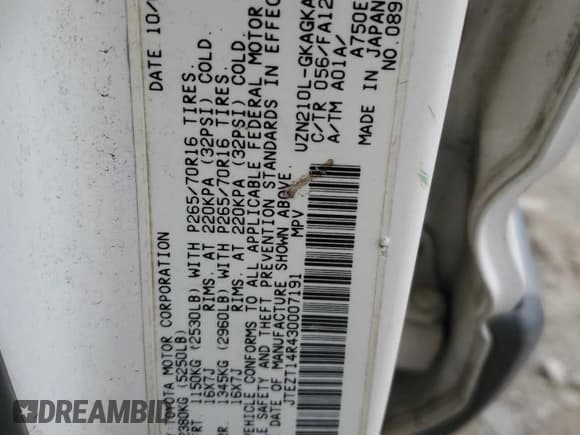 ✅ 2003 Toyota 4Runner SR5 • VIN: JTEZT14R430007191 • Lot: 66735605. Listed on Copart with 303,042 mi. Free auction sales archive from the USA and detailed vehicle history report at DreamBid. Image 14.