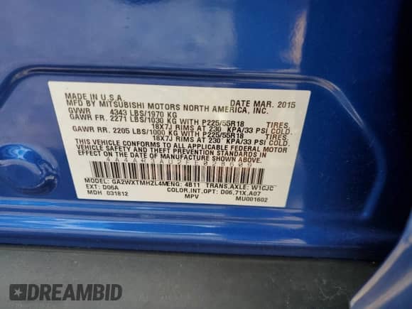 2015 Mitsubishi Outlander ES с VIN 4A4AR3AU2FE028609, выставлен на аукционе Copart как лот 86311725 с пробегом 65 692 миль миль и Списание • Salvage title. История ставок и продаж доступна на DreamBid. Изображение 13.