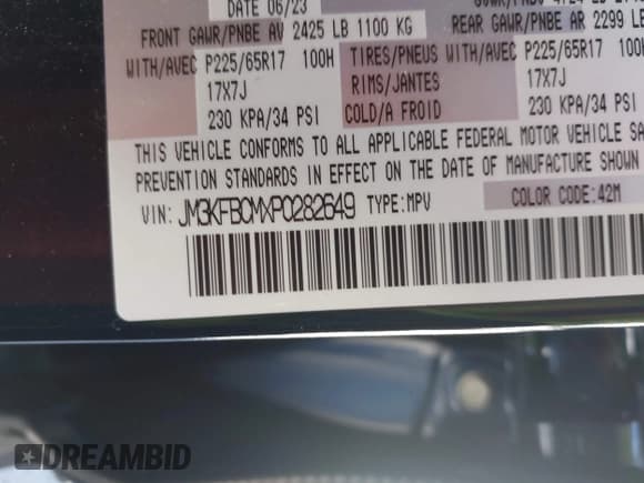 ✅ 2023 Mazda CX-5 S Carbon Edition • VIN: JM3KFBCMXP0282649 • Lot: 42784337. Listed on IAAI with 25,589 mi. Free auction sales archive from the USA and detailed vehicle history report at DreamBid. Image 9.