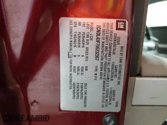 2009 Chevrolet Equinox 1LT с VIN 2CNDL43F796232367, выставлен на аукционе Copart как лот 74525414 с пробегом 190 129 миль миль и Списание • Salvage title. История ставок и продаж доступна на DreamBid. Изображение 16.