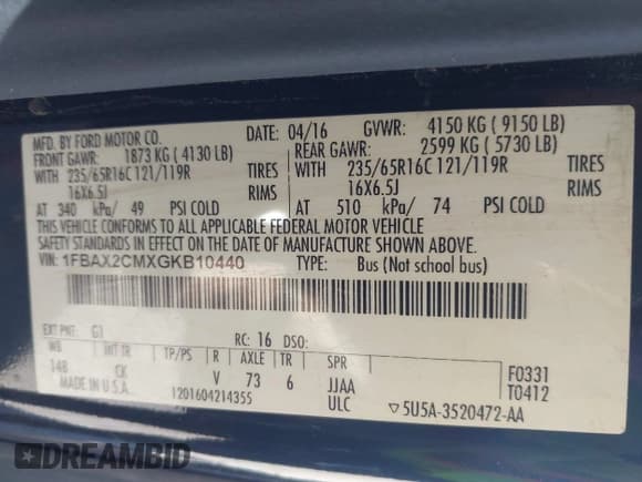 ✅ 2016 Ford Transit XL • VIN: 1FBAX2CMXGKB10440 • Lot: 42340945. Listed on IAAI with Not provided. Free auction sales archive from the USA and detailed vehicle history report at DreamBid. Image 9.