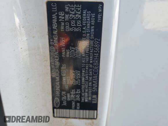 ✅ 2024 Hyundai Tucson SE • VIN: 5NMJACDE8RH436892 • Lot: 65990125. Wystawiony na Copart z przebiegiem Nie podano. Bezpłatny archiwum sprzedaży aukcyjnych z USA i szczegółowy raport historii pojazdu na DreamBid. Zdjęcie 14.