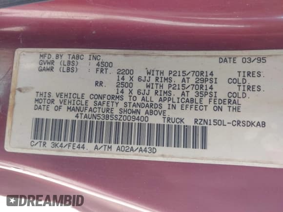 ✅ 1995 Toyota Tacoma • VIN: 4TAUN53B5SZ009400 • Лот: 41737019. Опубликован ранее на IAAI с пробегом 186 942 миль. Бесплатный доступ к архиву аукционных продаж из США и подробный отчёт об истории автомобиля на DreamBid. Изображение 9.
