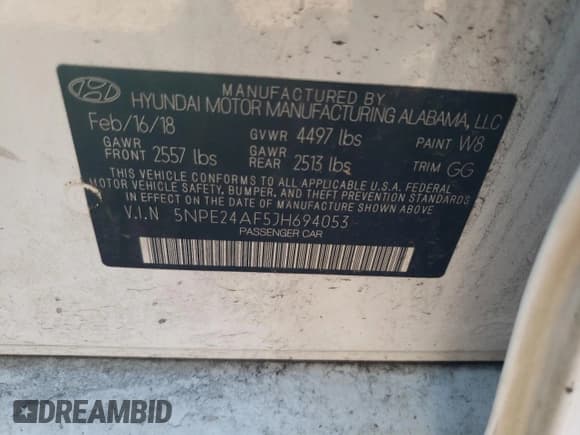 ✅ 2018 Hyundai Sonata SE • VIN: 5NPE24AF5JH694053 • Lot: 44446293. Listed on Copart with 74,924 mi. Free auction sales archive from the USA and detailed vehicle history report at DreamBid. Image 14.