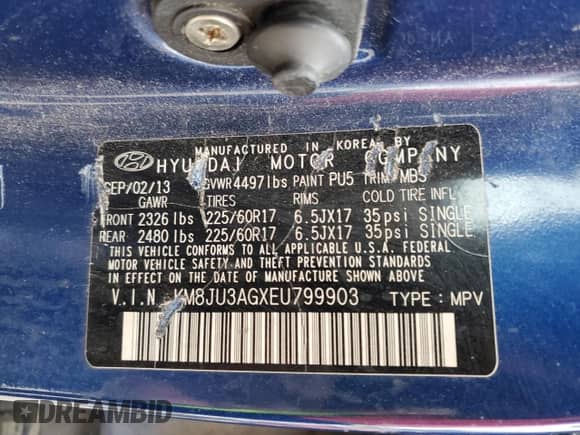 2014 Hyundai Tucson Limited with VIN KM8JU3AGXEU799903, listed as a Copart auction lot 90336815 with 82,303 mi miles and Salvage title. Bid and sale history available at DreamBid. Image 13.