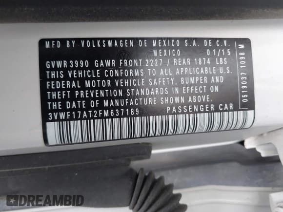 ✅ 2015 Volkswagen Beetle Fleet Edition • VIN: 3VWF17AT2FM637189 • Lot: 41457576. Listed on IAAI with 116,822 mi. Free auction sales archive from the USA and detailed vehicle history report at DreamBid. Image 9.