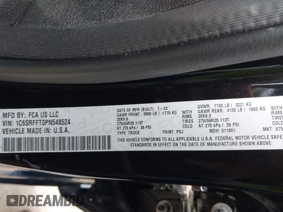 ✅ 2023 Ram 1500 Big Horn • VIN: 1C6SRFFT0PN548524 • Lot: 42120703. Listed on IAAI with 25,982 mi. Free auction sales archive from the USA and detailed vehicle history report at DreamBid. Image 9.