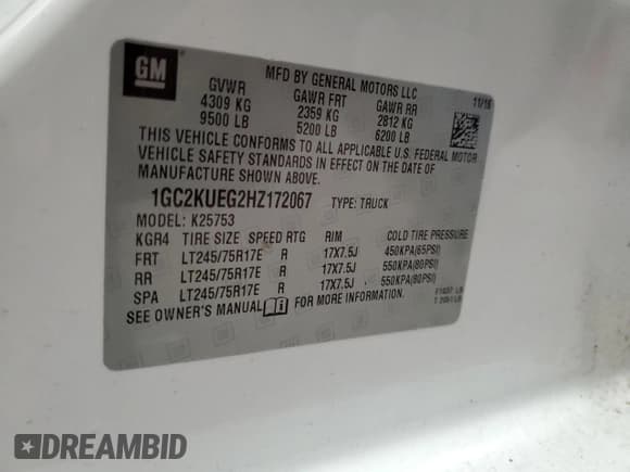 ✅ 2017 Chevrolet Silverado 2500HD Work Truck • VIN: 1GC2KUEG2HZ172067 • Lot: 87768465. Wystawiony na Copart z przebiegiem 125 981 mil. Bezpłatny archiwum sprzedaży aukcyjnych z USA i szczegółowy raport historii pojazdu na DreamBid. Zdjęcie 12.