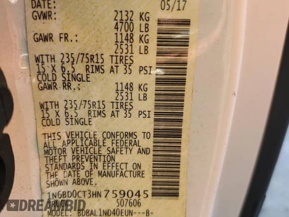 2017 Nissan Frontier SV с VIN 1N6BD0CT3HN759045, выставлен на аукционе Copart как лот 89830075 с пробегом 110 327 миль миль и Списание • Salvage title. История ставок и продаж доступна на DreamBid. Изображение 13.