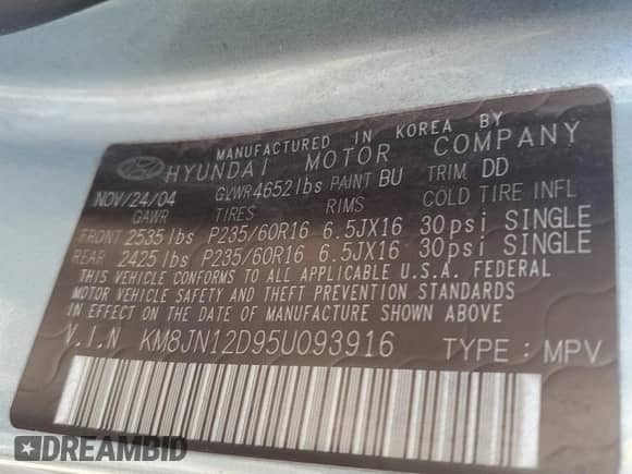 2005 Hyundai Tucson GLS z VIN KM8JN12D95U093916, wystawiony jako Copart lot #76326214 z przebiegiem 159 295 mil mil oraz Szkoda całkowita • Salvage title. Historia ofert i sprzedaży dostępna na DreamBid. Obrazek 15.