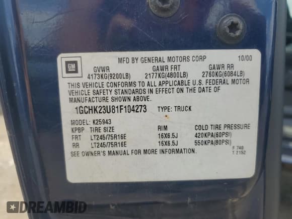 ✅ 2001 Chevrolet Silverado 2500HD LS • VIN: 1GCHK23U81F104273 • Lot: 55800415. Wystawiony na Copart z przebiegiem 215 292 mil. Bezpłatny archiwum sprzedaży aukcyjnych z USA i szczegółowy raport historii pojazdu na DreamBid. Zdjęcie 12.