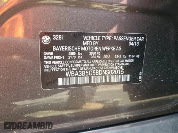 ✅ 2013 BMW 3 Series 328i xDrive • VIN: WBA3B5G58DNS02015 • Лот: 58586515. Опубликован ранее на Copart с пробегом 241 767 миль. Бесплатный доступ к архиву аукционных продаж из США и подробный отчёт об истории автомобиля на DreamBid. Изображение 13.