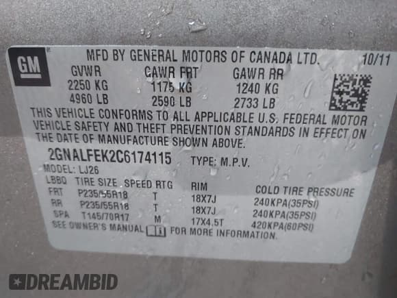 ✅ 2012 Chevrolet Equinox LTZ • VIN: 2GNALFEK2C6174115 • Лот: 43510097. Опубликован ранее на IAAI с пробегом 159 067 миль. Бесплатный доступ к архиву аукционных продаж из США и подробный отчёт об истории автомобиля на DreamBid. Изображение 9.