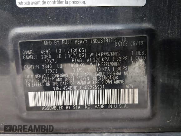 ✅ 2012 Subaru Outback Limited • VIN: 4S4BRDLC6C2295931 • Лот: 43879692. Опубликован ранее на IAAI с пробегом 171 919 миль. Бесплатный доступ к архиву аукционных продаж из США и подробный отчёт об истории автомобиля на DreamBid. Изображение 9.