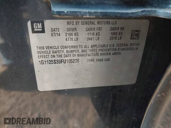 2015 Chevrolet Impala LT с VIN 1G1125S39FU105276, выставлен на аукционе IAAI как лот 43197533 с пробегом 218 241 миль миль и . История ставок и продаж доступна на DreamBid. Изображение 9.