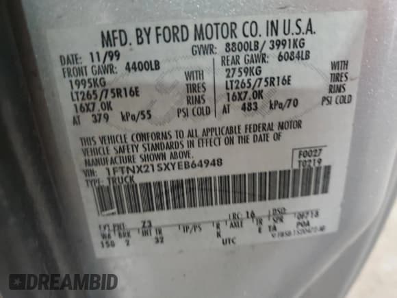 ✅ 2000 Ford F-250 XL • VIN: 1FTNX21SXYEB64948 • Lot: 55855625. Listed on Copart with 242,577 mi. Free auction sales archive from the USA and detailed vehicle history report at DreamBid. Image 12.