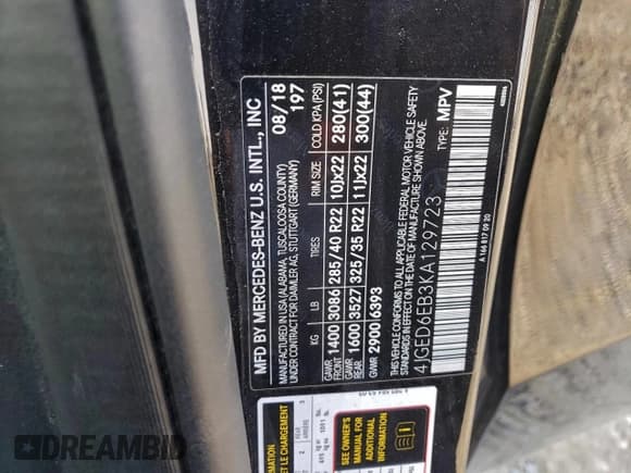 ✅ 2019 Mercedes-Benz GLE 43 AMG • VIN: 4JGED6EB3KA129723 • Lot: 94490485. Listed on Copart with Not provided. Free auction sales archive from the USA and detailed vehicle history report at DreamBid. Image 13.