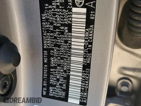 ✅ 2014 Toyota Corolla LE Premium • VIN: 2T1BURHEXEC178898 • Lot: 93335765. Wystawiony na Copart z przebiegiem 155 310 mil. Bezpłatny archiwum sprzedaży aukcyjnych z USA i szczegółowy raport historii pojazdu na DreamBid. Zdjęcie 12.