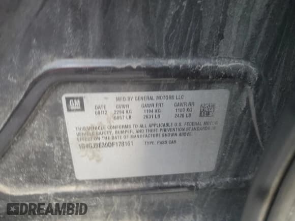 ✅ 2013 Buick LaCrosse Touring • VIN: 1G4GJ5E39DF178161 • Лот: 90990525. Опубликован ранее на Copart с пробегом 184 383 миль. Бесплатный доступ к архиву аукционных продаж из США и подробный отчёт об истории автомобиля на DreamBid. Изображение 13.