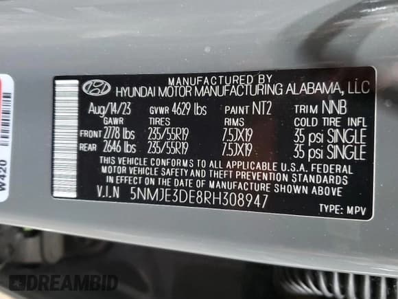 ✅ 2024 Hyundai Tucson Limited • VIN: 5NMJE3DE8RH308947 • Lot: 73046634. Wystawiony na Copart z przebiegiem 7 826 mil. Bezpłatny archiwum sprzedaży aukcyjnych z USA i szczegółowy raport historii pojazdu na DreamBid. Zdjęcie 13.