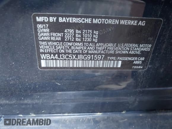 ✅ 2018 BMW 4 Series 430i xDrive • VIN: WBA4J3C5XJBG91597 • Lot: 42840442. Listed on IAAI with 101,022 mi. Free auction sales archive from the USA and detailed vehicle history report at DreamBid. Image 9.