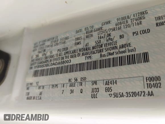 ✅ 2010 Ford Econoline Passenger XL • VIN: 1FBSS3BL0ADA68003 • Лот: 42978489. Опубликован ранее на IAAI с пробегом 142 013 миль. Бесплатный доступ к архиву аукционных продаж из США и подробный отчёт об истории автомобиля на DreamBid. Изображение 9.