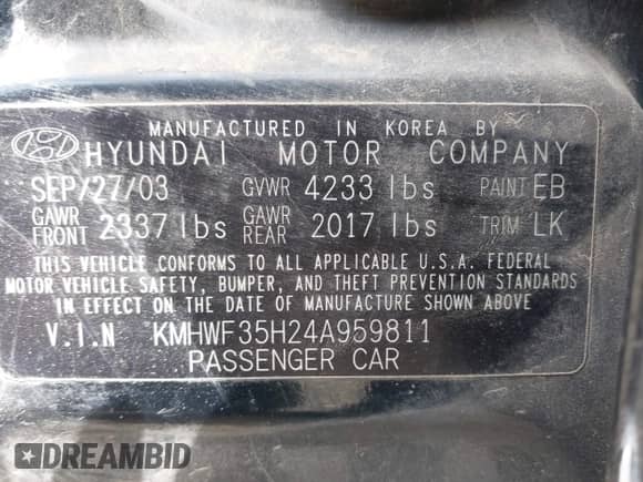2004 Hyundai Sonata GLS с VIN KMHWF35H24A959811, выставлен на аукционе IAAI как лот 42145988 с пробегом 206 487 миль миль и . История ставок и продаж доступна на DreamBid. Изображение 9.