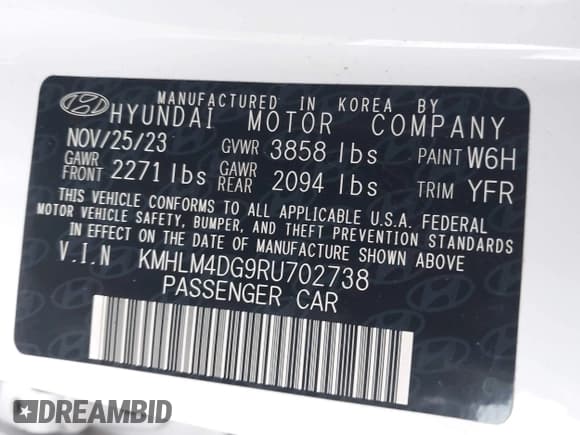 ✅ 2024 Hyundai Elantra SEL • VIN: KMHLM4DG9RU702738 • Лот: 43606772. Опубликован ранее на IAAI с пробегом 41 282 миль. Бесплатный доступ к архиву аукционных продаж из США и подробный отчёт об истории автомобиля на DreamBid. Изображение 9.