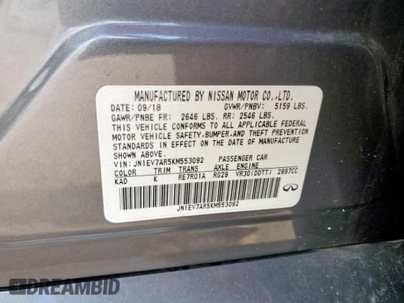 ✅ 2019 Infiniti Q50 Sport • VIN: JN1EV7AR5KM553092 • Lot: 64687545. Listed on Copart with 69,700 mi. Free auction sales archive from the USA and detailed vehicle history report at DreamBid. Image 12.