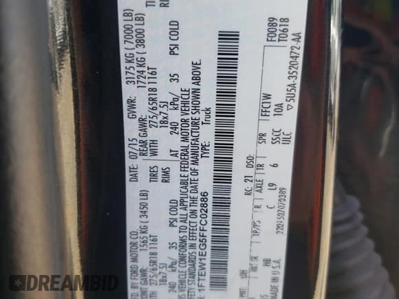 ✅ 2015 Ford F-150 Lariat • VIN: 1FTEW1EG5FFC02886 • Lot: 82343075. Listed on Copart with 154,854 mi. Free auction sales archive from the USA and detailed vehicle history report at DreamBid. Image 12.