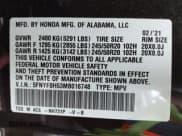 ✅ 2021 Honda Passport EX-L • VIN: 5FNYF8H53MB016748 • Lot: 43451612. Listed on IAAI with 84,196 mi. Free auction sales archive from the USA and detailed vehicle history report at DreamBid. Image 9.