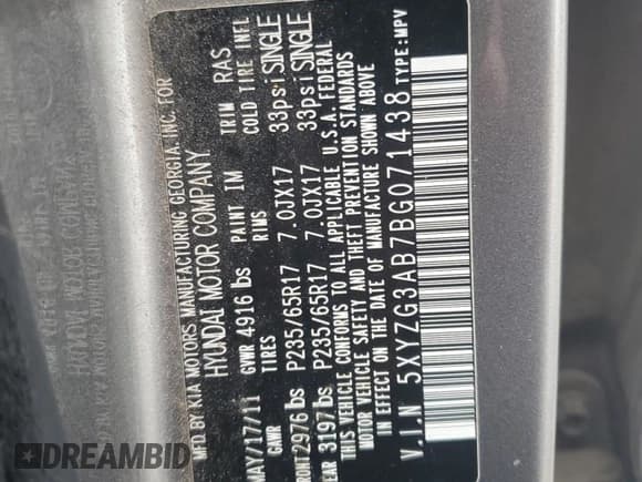 ✅ 2011 Hyundai Santa Fe GLS • VIN: 5XYZG3AB7BG071438 • Lot: 85361375. Listed on Copart with 211,087 mi. Free auction sales archive from the USA and detailed vehicle history report at DreamBid. Image 12.