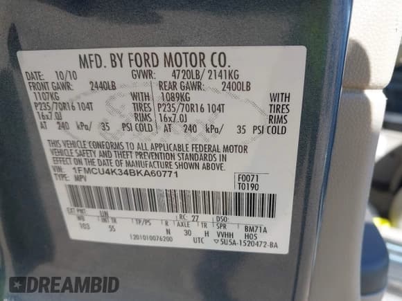 ✅ 2011 Ford Escape Hybrid • VIN: 1FMCU4K34BKA60771 • Lot: 42283654. Wystawiony na IAAI z przebiegiem 158 570 mil. Bezpłatny archiwum sprzedaży aukcyjnych z USA i szczegółowy raport historii pojazdu na DreamBid. Zdjęcie 9.