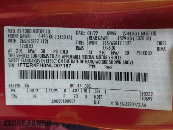 ✅ 2022 Ford Ranger XLT • VIN: 1FTER4FH0NLD07187 • Lot: 43290158. Wystawiony na IAAI z przebiegiem 47 030 mil. Bezpłatny archiwum sprzedaży aukcyjnych z USA i szczegółowy raport historii pojazdu na DreamBid. Zdjęcie 9.