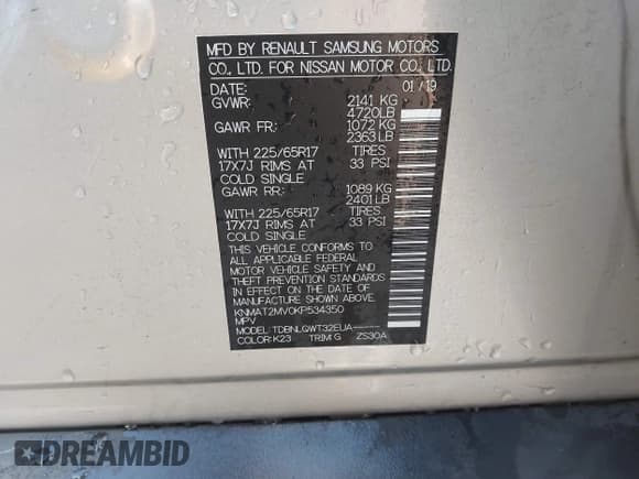 ✅ 2019 Nissan Rogue SV • VIN: KNMAT2MV0KP534350 • Lot: 43255317. Listed on IAAI with 41,499 mi. Free auction sales archive from the USA and detailed vehicle history report at DreamBid. Image 9.