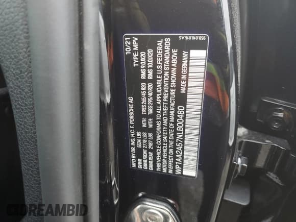 ✅ 2022 Porsche Macan • VIN: WP1AA2A57NLB00480 • Lot: 69077585. Wystawiony na Copart z przebiegiem 42 791 mil. Bezpłatny archiwum sprzedaży aukcyjnych z USA i szczegółowy raport historii pojazdu na DreamBid. Zdjęcie 13.