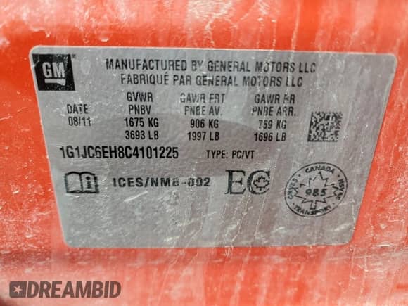 2012 Chevrolet Sonic LT z VIN 1G1JC6EH8C4101225, wystawiony jako Copart lot #57486865 z przebiegiem 174 887 mil mil oraz Szkoda całkowita • Salvage title. Historia ofert i sprzedaży dostępna na DreamBid. Obrazek 12.