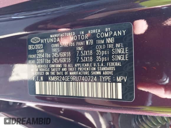 2024 Hyundai Palisade SEL with VIN KM8R24GE9RU740724, listed as a IAAI auction lot 43277234 with 44,963 mi miles and . Bid and sale history available at DreamBid. Image 9.