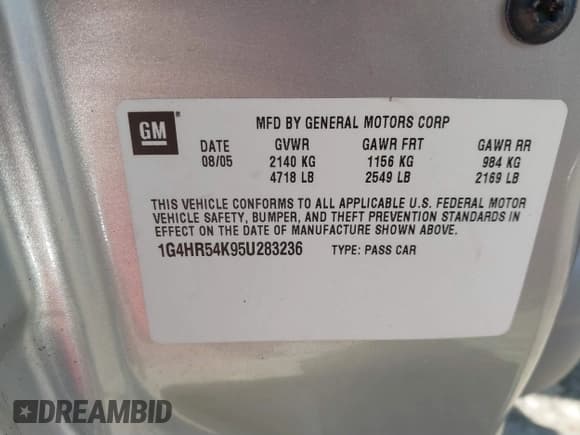 ✅ 2005 Buick LeSabre Limited • VIN: 1G4HR54K95U283236 • Lot: 40709750. Listed on IAAI with 121,514 mi. Free auction sales archive from the USA and detailed vehicle history report at DreamBid. Image 9.