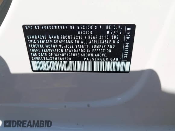 ✅ 2014 Volkswagen Jetta TDI w/Premium/Nav • VIN: 3VWLL7AJXEM366828 • Lot: 42392563. Listed on IAAI with 132,924 mi. Free auction sales archive from the USA and detailed vehicle history report at DreamBid. Image 9.