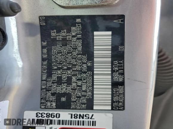 ✅ 2013 Toyota Sequoia Limited • VIN: 5TDKY5G1XDS050159 • Лот: 94243625. Опубликован ранее на Copart с пробегом 200 213 миль. Бесплатный доступ к архиву аукционных продаж из США и подробный отчёт об истории автомобиля на DreamBid. Изображение 13.